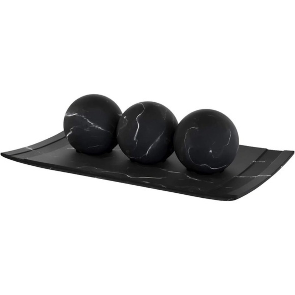 Creative Scents Black Marble Tray and Orb Set Decorative Accent